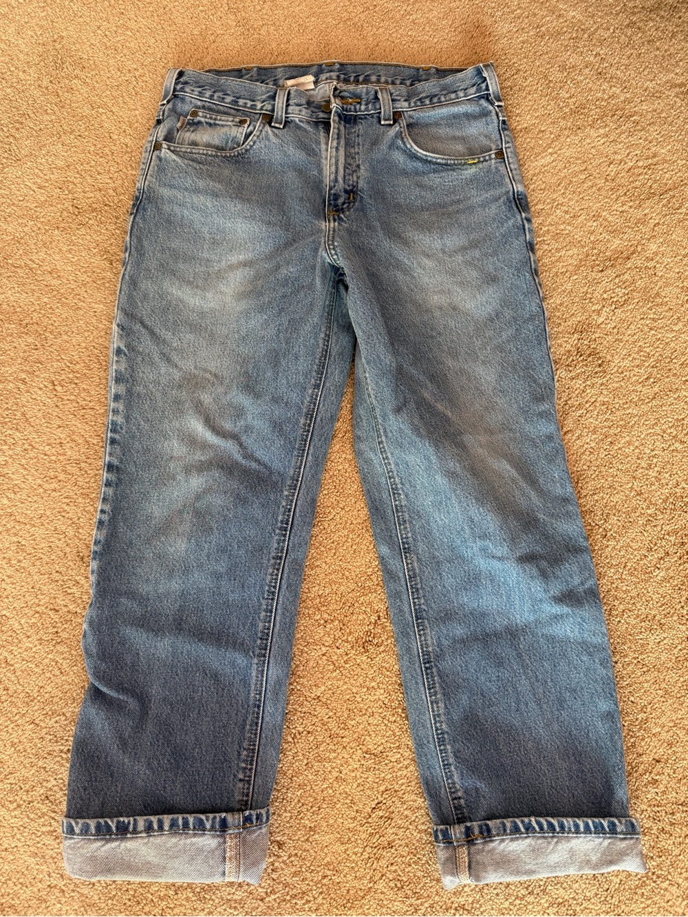 Carhartt Light Blue Denim Jeans with Tan Stitching